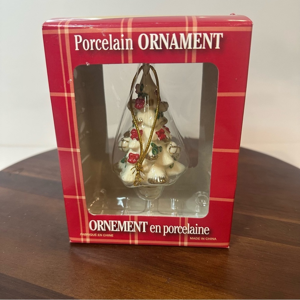 Vintage-Style Porcelain Christmas Tree Ornament – New in Box